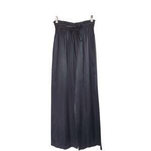 Von Saken Unique Satin Black Paperbag Designer Wide Leg Pants, Size Medium